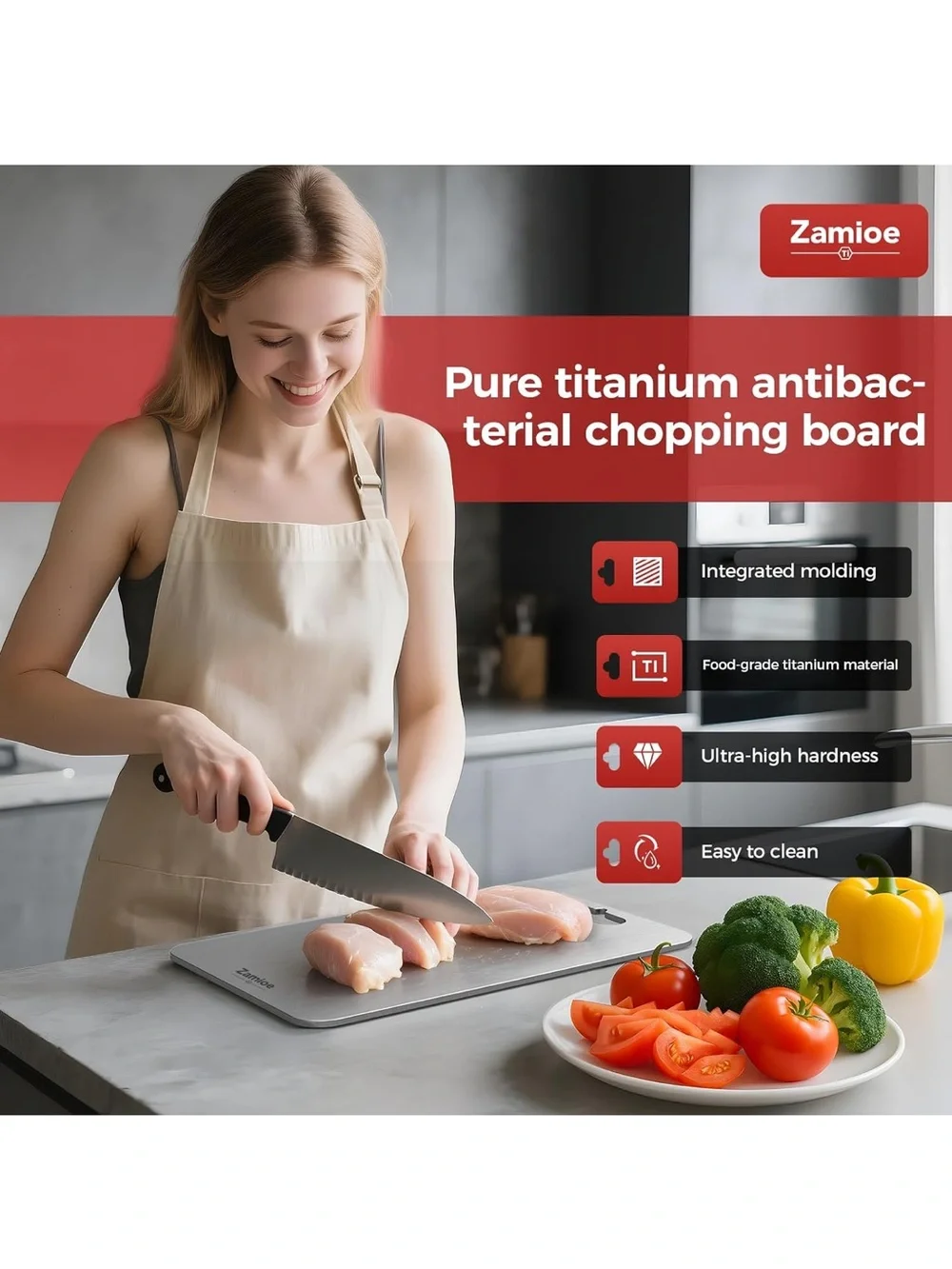 3 pack Titanium kitchen chopping Boards double sided non-toxic cutting board